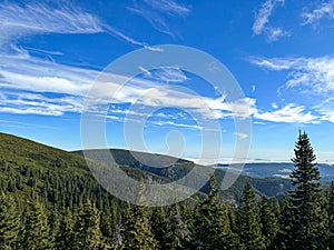 SnÃâºÃÂ¾ka - the highest mountain of Czech Republic. KrkonoÃÂ¡e National Park. Giant Mountains. View from SnÃâºÃÂ¾ka. photo